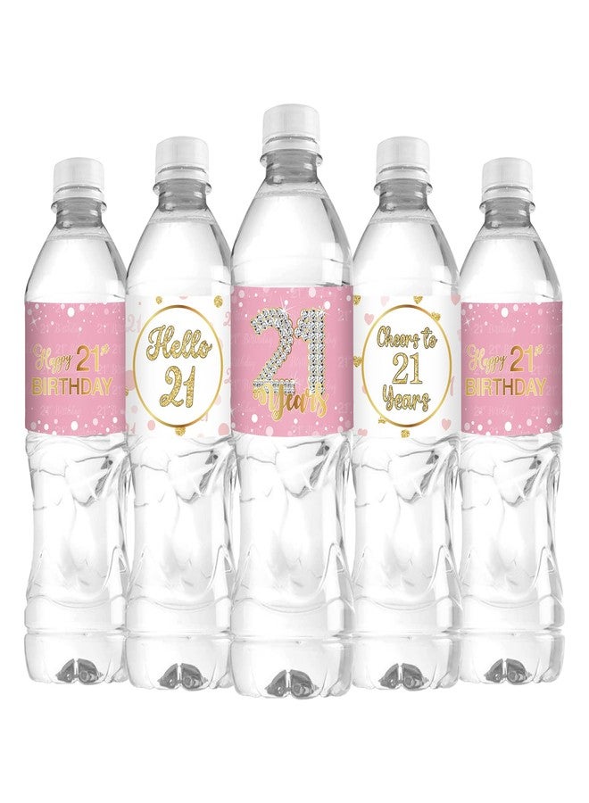 WIDEIDEAL 30Pcs Happy 21st Birthday Water Bottle Labels, Cheers to 21 Years Stickers for Boy and Girl 21st Years Old Party Labels Sign Pink - Image 1