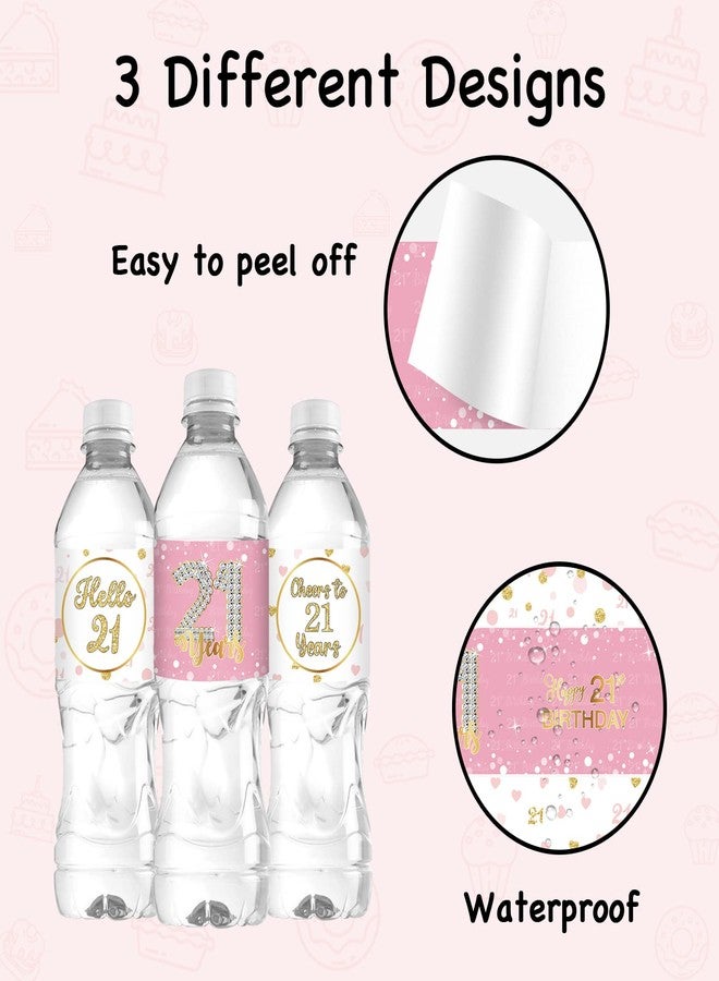 WIDEIDEAL 30Pcs Happy 21st Birthday Water Bottle Labels, Cheers to 21 Years Stickers for Boy and Girl 21st Years Old Party Labels Sign Pink - Image 3