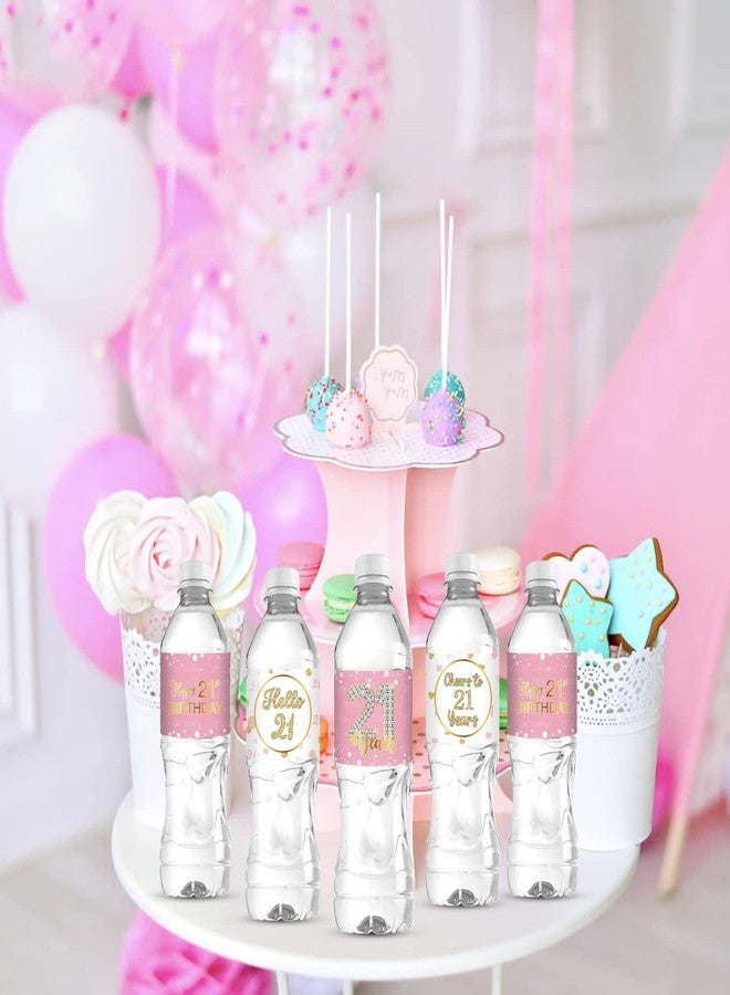WIDEIDEAL 30Pcs Happy 21st Birthday Water Bottle Labels, Cheers to 21 Years Stickers for Boy and Girl 21st Years Old Party Labels Sign Pink - Image 5