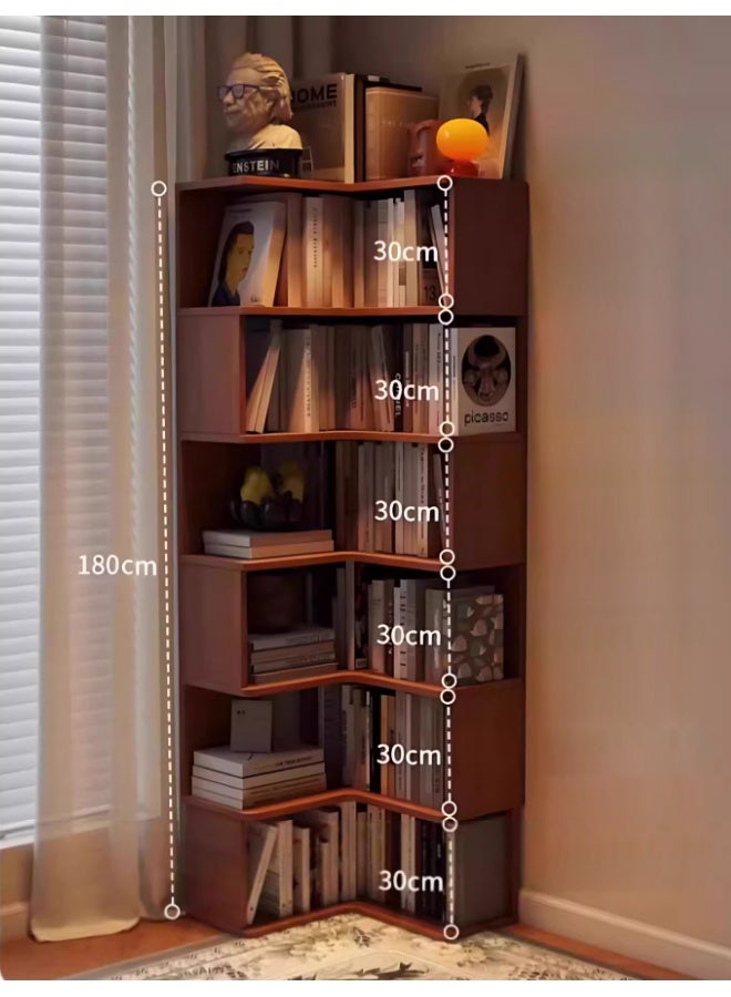 كيكي رف كتب زاوية مدمج مع رف حائطي مصنوع من خشب الجوز البني مقاس 48*48*180 سم - Image 4