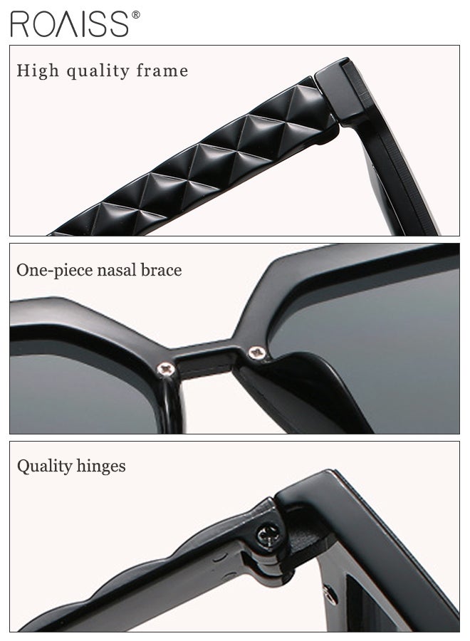 رويس نظارة شمسية مربعة للنساء، نظارة الشمس الواقية من الأشعة فوق البنفسجية 400 مع معابد أنيقة، ظلال شمسية عصرية كبيرة الحجم مضادة للوهج مع حافظة النظارة، 56 مم، أسود لامع - Image 5