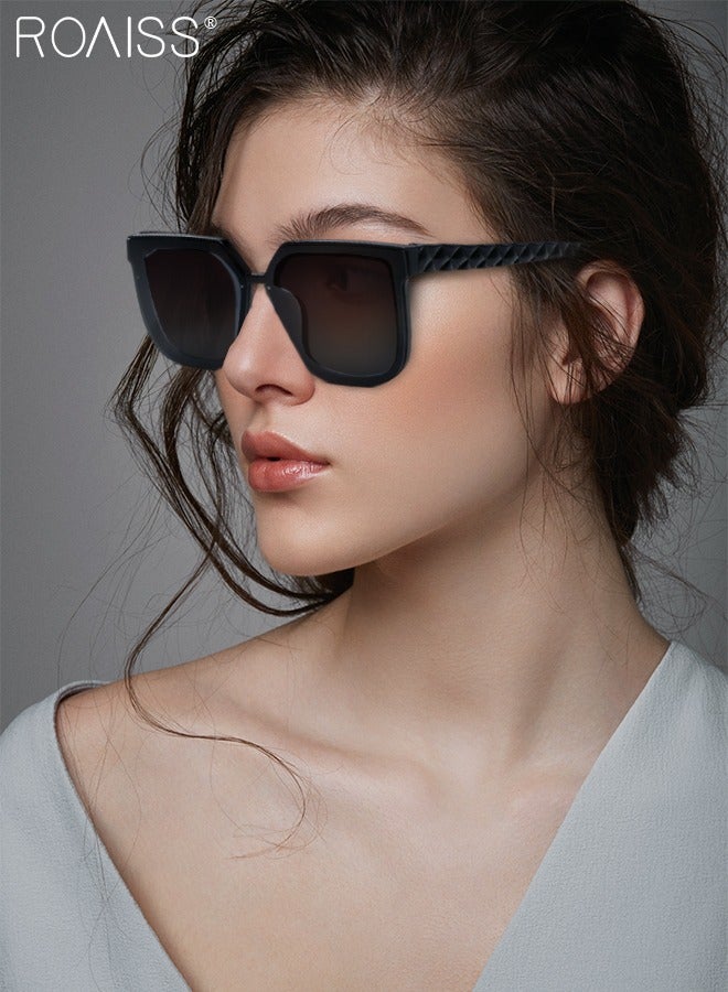 رويس نظارة شمسية مربعة للنساء، نظارة الشمس الواقية من الأشعة فوق البنفسجية 400 مع معابد أنيقة، ظلال شمسية عصرية كبيرة الحجم مضادة للوهج مع حافظة النظارة، 56 مم، أسود لامع - Image 2