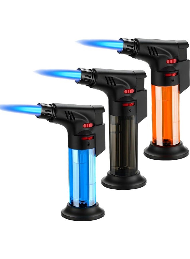 Torch Lighter, 3 Pack of Jet Flame Lighter Refillable Gas Lighter with Base, Windproof Dual Flame Lighters Jet Butane Lighter for Candle, Campfire, Kitchen,Grill, Camping(Multicolor)  - Image 1