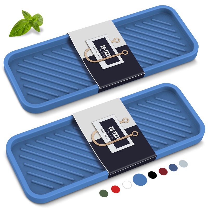 EG-SIPRO Kitchen Sink Organizer Tray,Sponge Holder for Kitchen Sink Bathroom Counter Tray Sponge Caddy Silicone Soap Holder for Soap dispenser, Bottle, Dishwashing Accessories(2-pack) - Image 1
