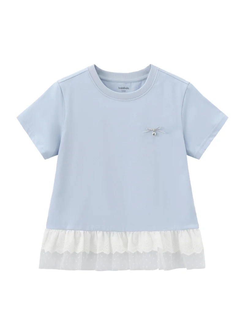 Balabala Blue Kids Girls Round v-neck short-sleeved T-shirt for Women | Best Price UAE
