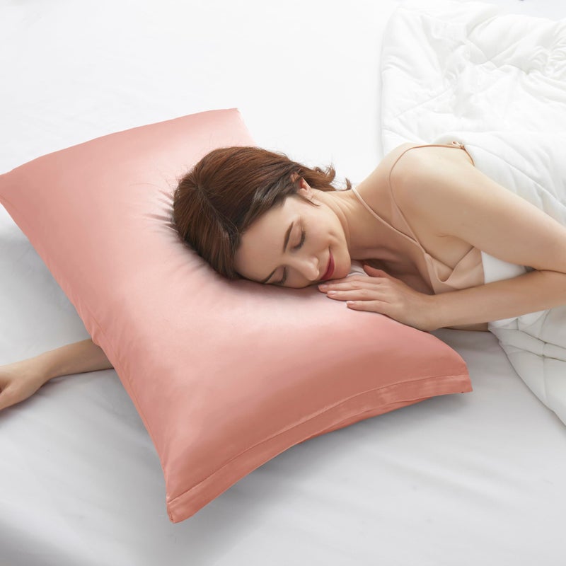 HommxJF HommxJF Rose Gold Satin Pillowcases with Zipper (20x36) King Size Pillowcases Set of 2 Rose Gold Silk Pillowcase for Hair and Skin  - Image 3