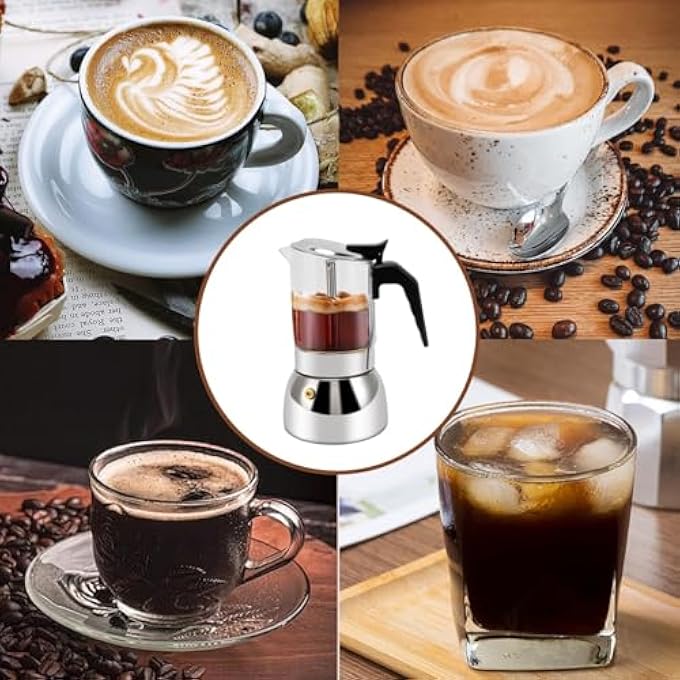 كاست ويف وعاء موكا إسبريسو حثي مصنوع من الفولاذ المقاوم للصدأ المتين مع زجاج كريستالي أنيق وصمام ضغط أمان علوي لتجربة إسبريسو أصلية 200 مل 68 أونصة 200 مل - Image 3