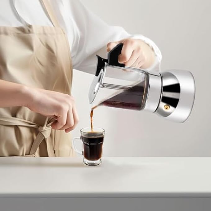 كاست ويف وعاء موكا إسبريسو حثي مصنوع من الفولاذ المقاوم للصدأ المتين مع زجاج كريستالي أنيق وصمام ضغط أمان علوي لتجربة إسبريسو أصلية 200 مل 68 أونصة 200 مل - Image 2