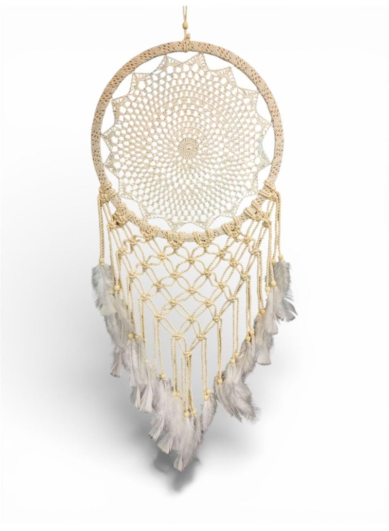 NAMA Macrame Dreamcatcher Hanging Feather Knitted Fabric Tassel Wall Hanging Handmade from Cotton - Image 1