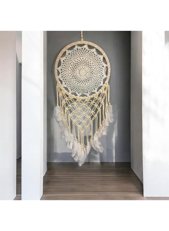 NAMA Macrame Dreamcatcher Hanging Feather Knitted Fabric Tassel Wall Hanging Handmade from Cotton - Image 4