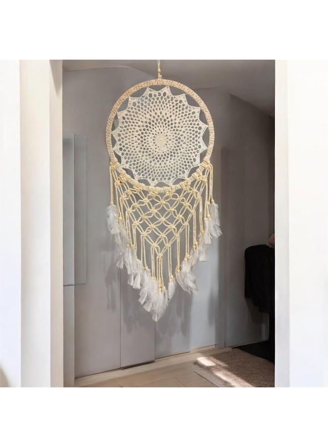 NAMA Macrame Dreamcatcher Hanging Feather Knitted Fabric Tassel Wall Hanging Handmade from Cotton - Image 3