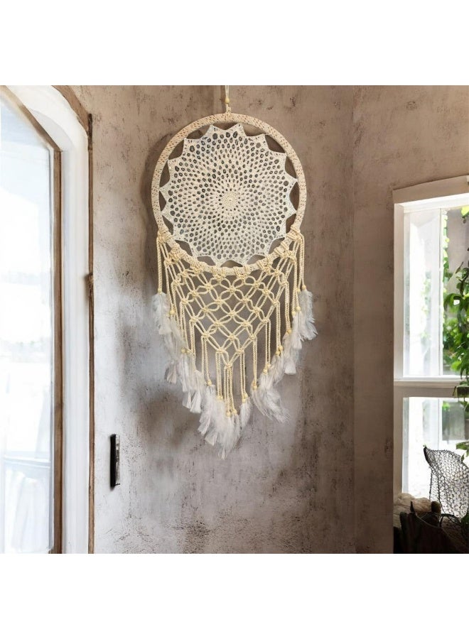 NAMA Macrame Dreamcatcher Hanging Feather Knitted Fabric Tassel Wall Hanging Handmade from Cotton - Image 2