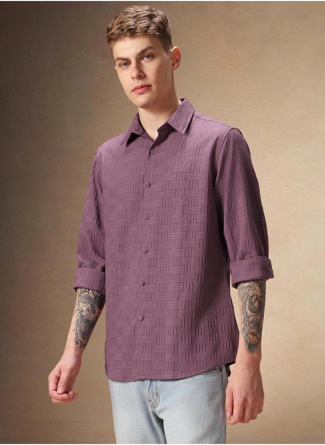 Dennis Lingo Purple Textured Button-Down Shirt by Styli  - Image 1