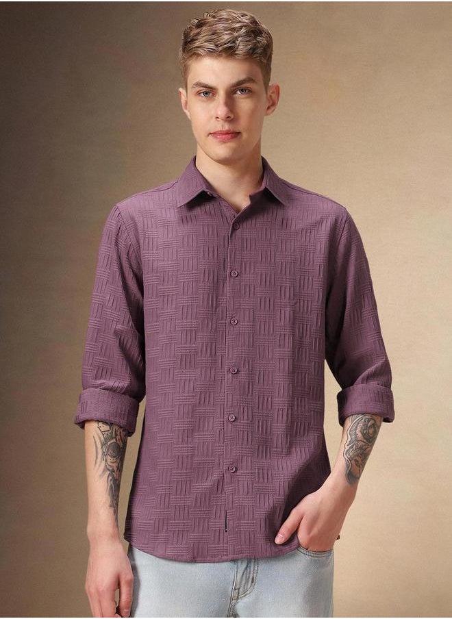 Dennis Lingo Purple Textured Button-Down Shirt by Styli  - Image 4