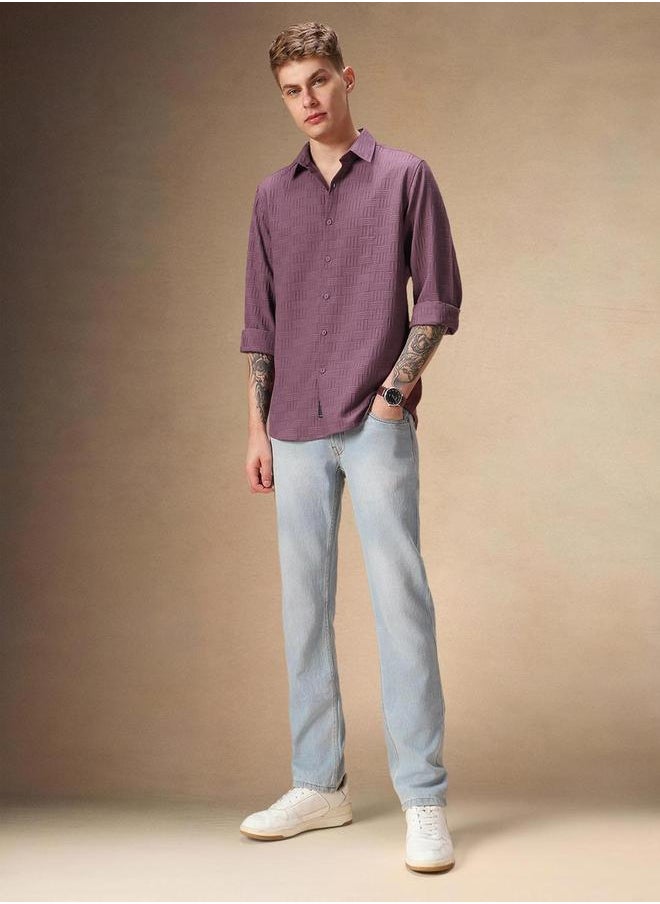 Dennis Lingo Purple Textured Button-Down Shirt by Styli  - Image 3