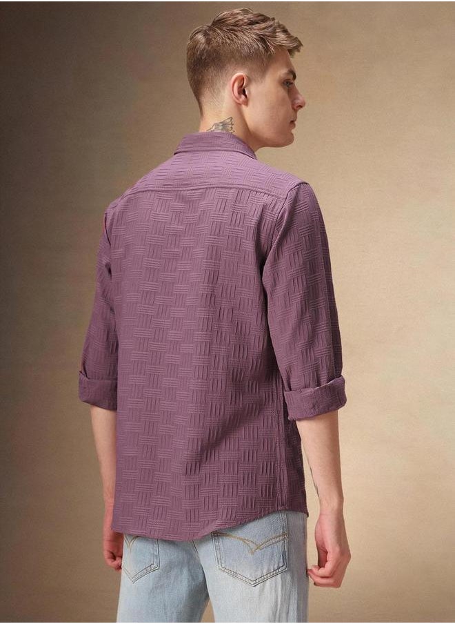 Dennis Lingo Purple Textured Button-Down Shirt by Styli  - Image 2