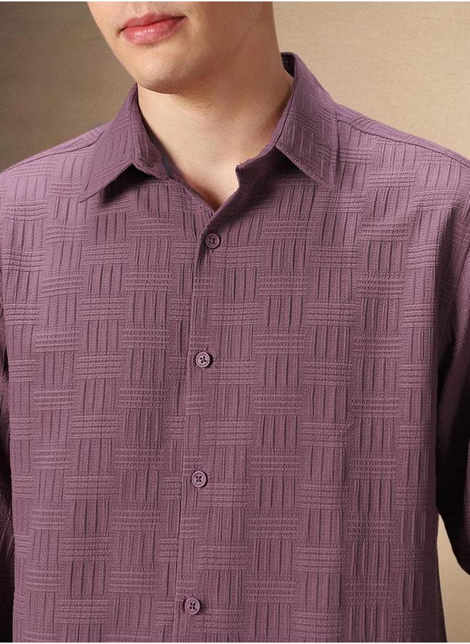 Dennis Lingo Purple Textured Button-Down Shirt by Styli  - Image 5
