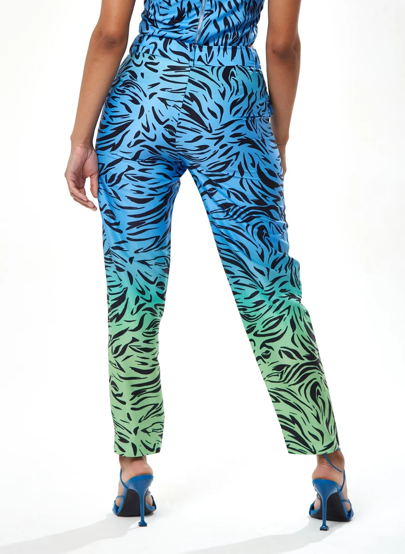 Liquorish  Zebra Print Ombre Trosuers in Blue for Women | Best Price UAE