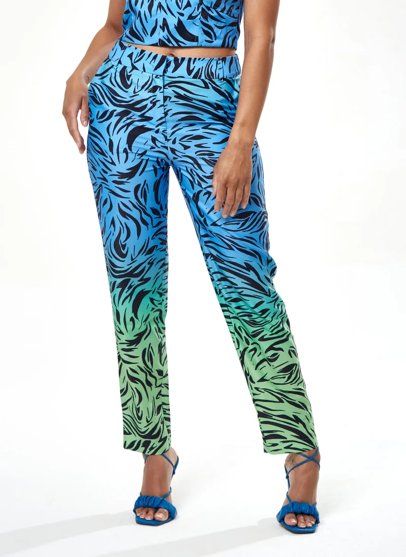 Liquorish Zebra Print Ombre Trosuers in Blue