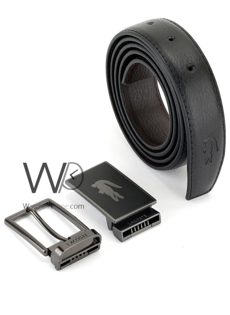 Lacoste For Men Black 2 Buckles Gray Leather Belt Gift Box - Image 5