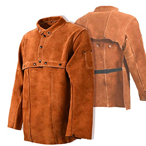 LeaSeek Leather Welding Jacket - Heavy Duty Welding Apron with Sleeve (Brown 4X-Large) - Image 1