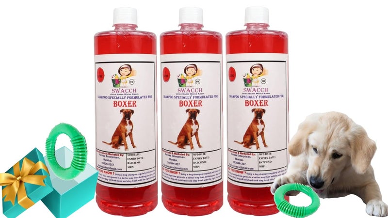 swacch Shampoo | Puppy Safe Shampoo | PH Balanced | Boxer Dog Shampoo 1 Litre Pack of 3 Strawberry + | O PVC Ring Rubber Chew Toy | Teething Chew Toy I Dental Teething I Durable I Combo Pack - Image 1