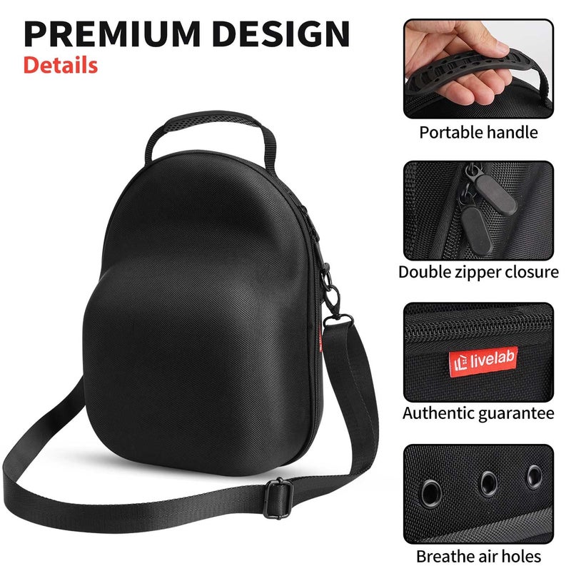 Livelab حقيبة سفر من Livelab Hat حافظة صلبة لقبعات البيسبول لتخزين القبعة للسفر مع مقبض حمل وحزام كتف منظم القبعة يحمي ما يصل إلى 6 قبعات مثالية للسفر والتخزين المنزلي - أسود - Image 3