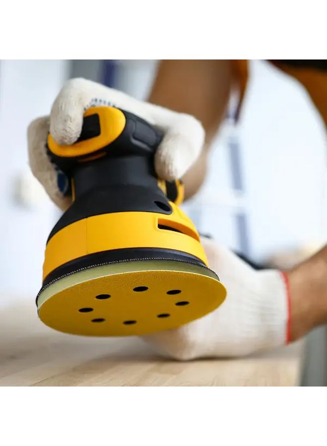 3 قطع وسادات سنفرة 5 بوصة 8 فتحات ذات خطاطيف وحلقات باللون الأخضر والأصفر والأسود لتلميع السيارات والخشب - Image 5