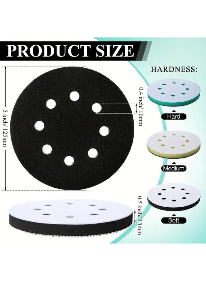 3 قطع وسادات سنفرة 5 بوصة 8 فتحات ذات خطاطيف وحلقات باللون الأخضر والأصفر والأسود لتلميع السيارات والخشب - Image 3