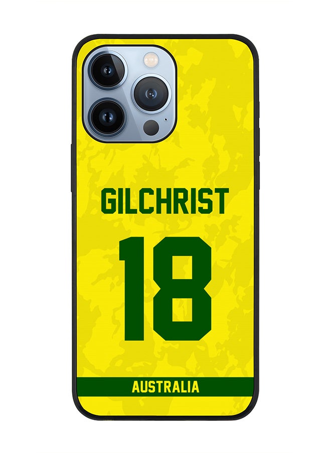Rugged Black Edge Case iPhone 13 Pro, Slim fit Soft Case Flexible Rubber Edges Thin Cover - Player Name - Adam Gilchrist, Jersey Number- 18