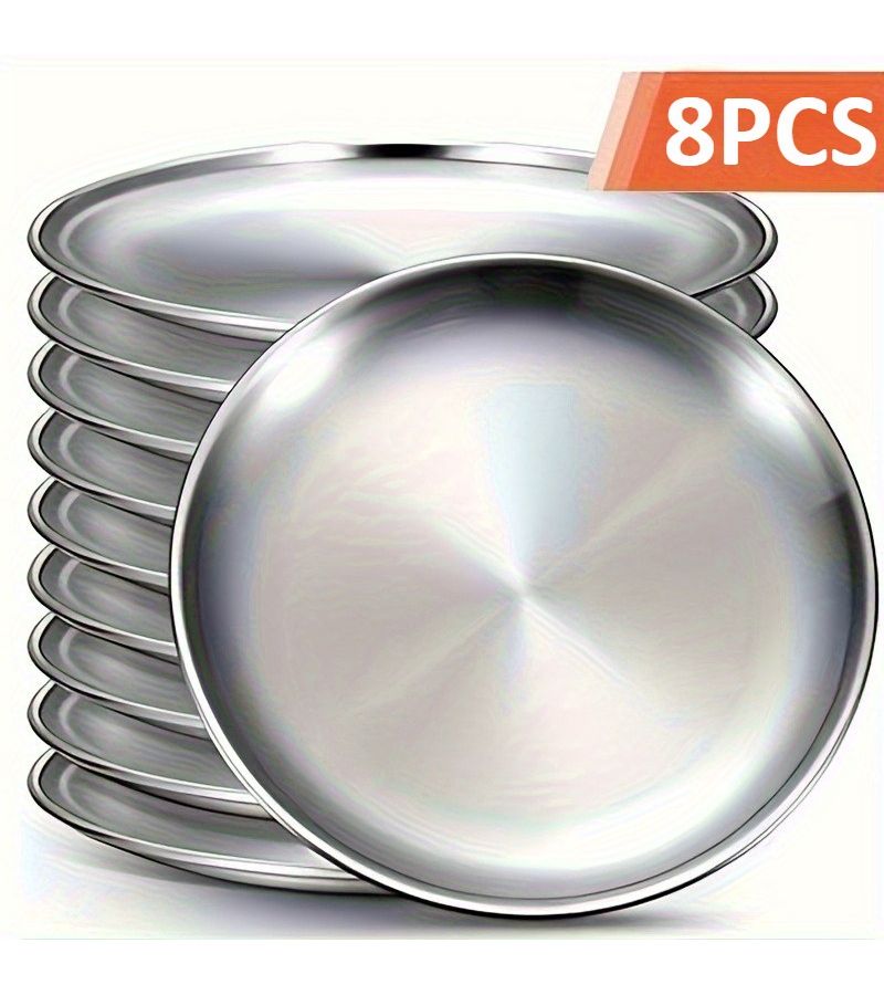 8pcs Golden Stainless Steel Salad Plates Small Kitchen Camping Dinner Set Outdoor BBQ Buffet Serving Utensils Medium Size - Image 4