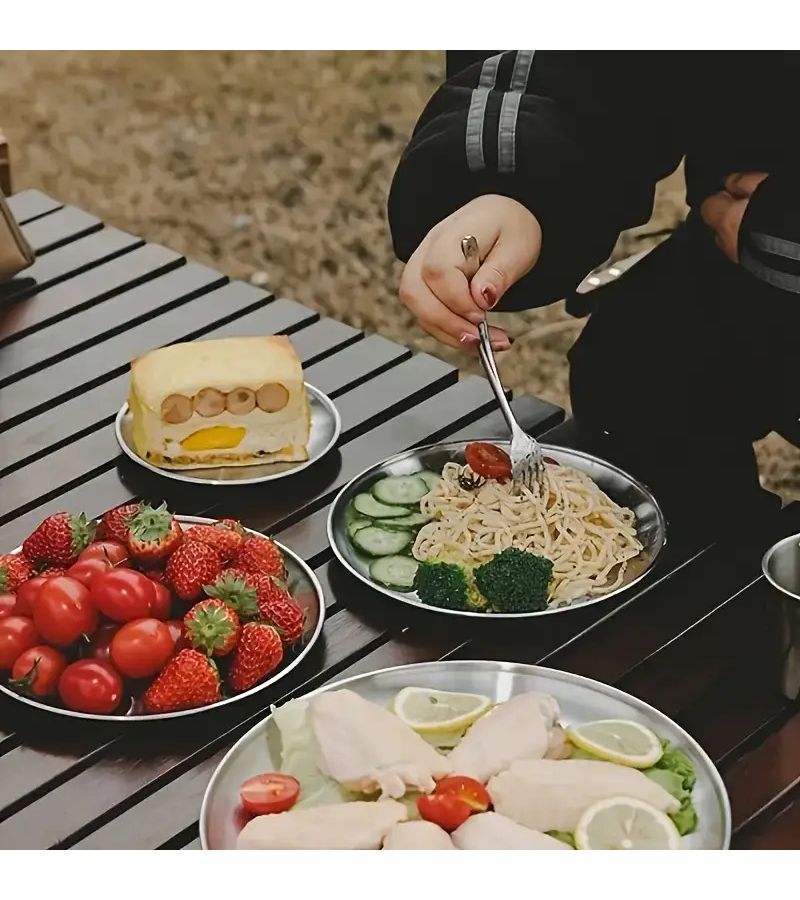 8pcs Golden Stainless Steel Salad Plates Small Kitchen Camping Dinner Set Outdoor BBQ Buffet Serving Utensils Medium Size - Image 3