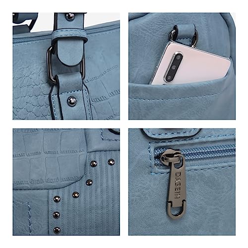 Dasein Women Soft Vegan Leather Barrel Bags Large Hobo Top Handle Work Totes Satchel Handbags Shoulder Purse (Light blue) - Image 5