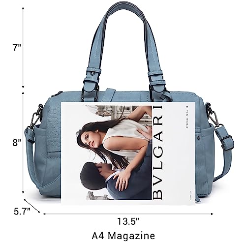 Dasein Women Soft Vegan Leather Barrel Bags Large Hobo Top Handle Work Totes Satchel Handbags Shoulder Purse (Light blue) - Image 3