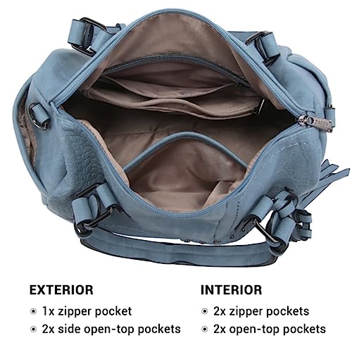 Dasein Women Soft Vegan Leather Barrel Bags Large Hobo Top Handle Work Totes Satchel Handbags Shoulder Purse (Light blue) - Image 4