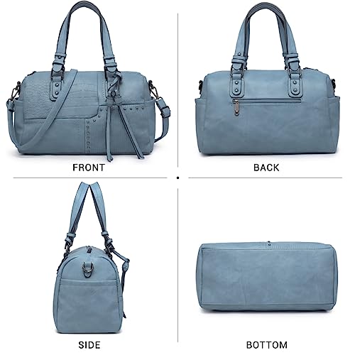 Dasein Women Soft Vegan Leather Barrel Bags Large Hobo Top Handle Work Totes Satchel Handbags Shoulder Purse (Light blue) - Image 2