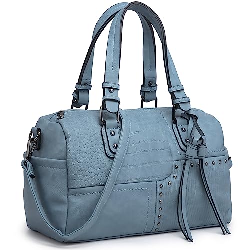 Dasein Women Soft Vegan Leather Barrel Bags Large Hobo Top Handle Work Totes Satchel Handbags Shoulder Purse (Light blue) - Image 1