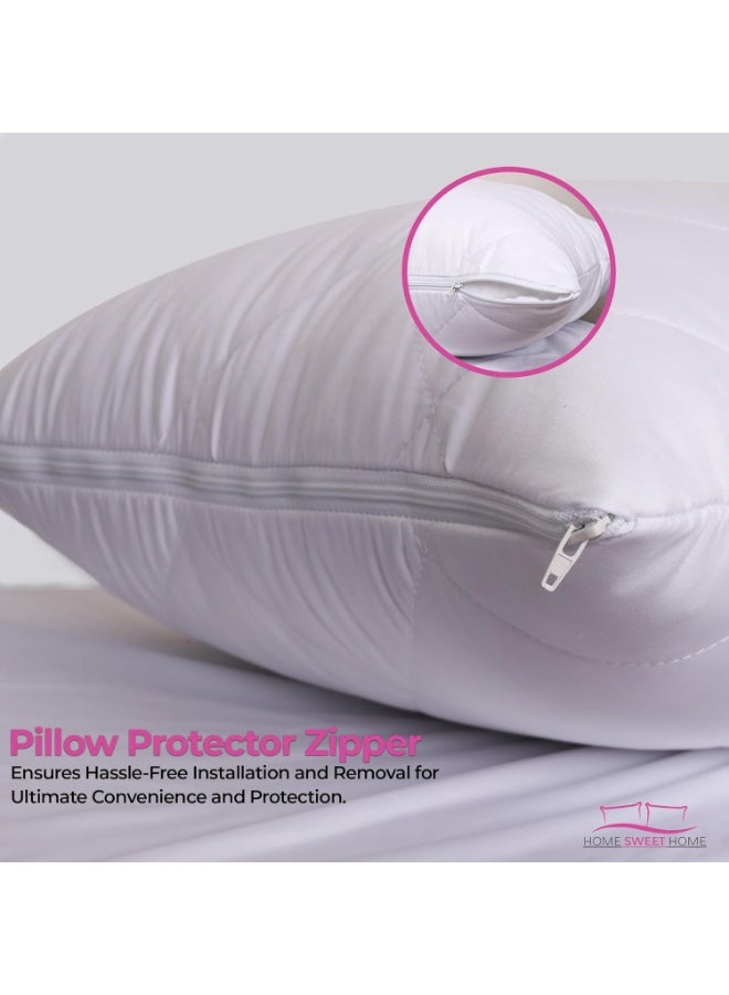 Microfiber Pillow Protectors, Pack of 4, Zipped Quilted Pillow Cases, Hypo Allergenic Bed Pillow Covers Set, Soft & Comfortable Zipper Pillow Encasement - 74cm x 48cm, White  - Image 4