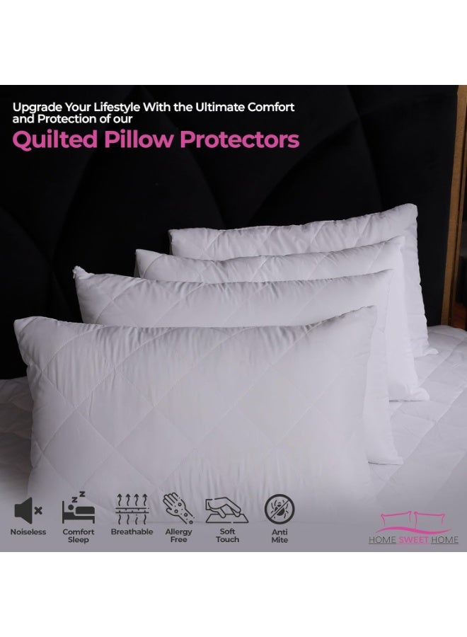 Microfiber Pillow Protectors, Pack of 4, Zipped Quilted Pillow Cases, Hypo Allergenic Bed Pillow Covers Set, Soft & Comfortable Zipper Pillow Encasement - 74cm x 48cm, White  - Image 3