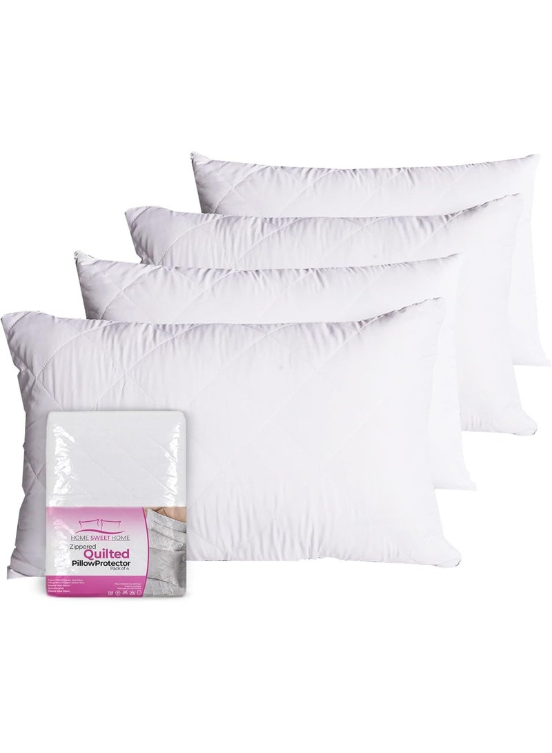 Microfiber Pillow Protectors, Pack of 4, Zipped Quilted Pillow Cases, Hypo Allergenic Bed Pillow Covers Set, Soft & Comfortable Zipper Pillow Encasement - 74cm x 48cm, White  - Image 1