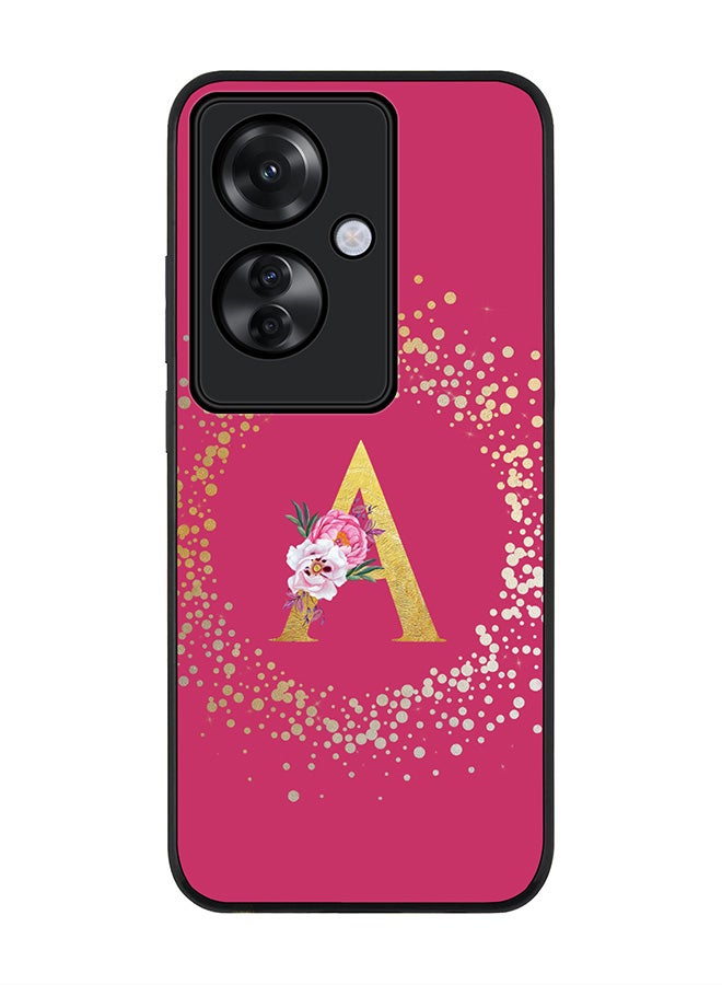 Stylizedd Rugged Black edge case for Oppo Reno11 F / Oppo F25 Pro 5G,Slim fit Cover Custom Monogram Initial Letter Floral Pattern Alphabet - A (Deep Pink Rose) - Image 1