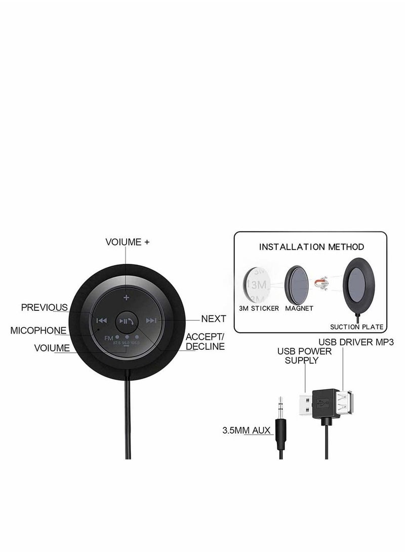 Y&D - BC20 Bluetooth Car Kit, 5.0 Hands-Free Audio Adapter, Built-in Microphone, 3M Magnetic Base, for System with 3.5mm AUX Input Port or FM Transmitter - Image 1