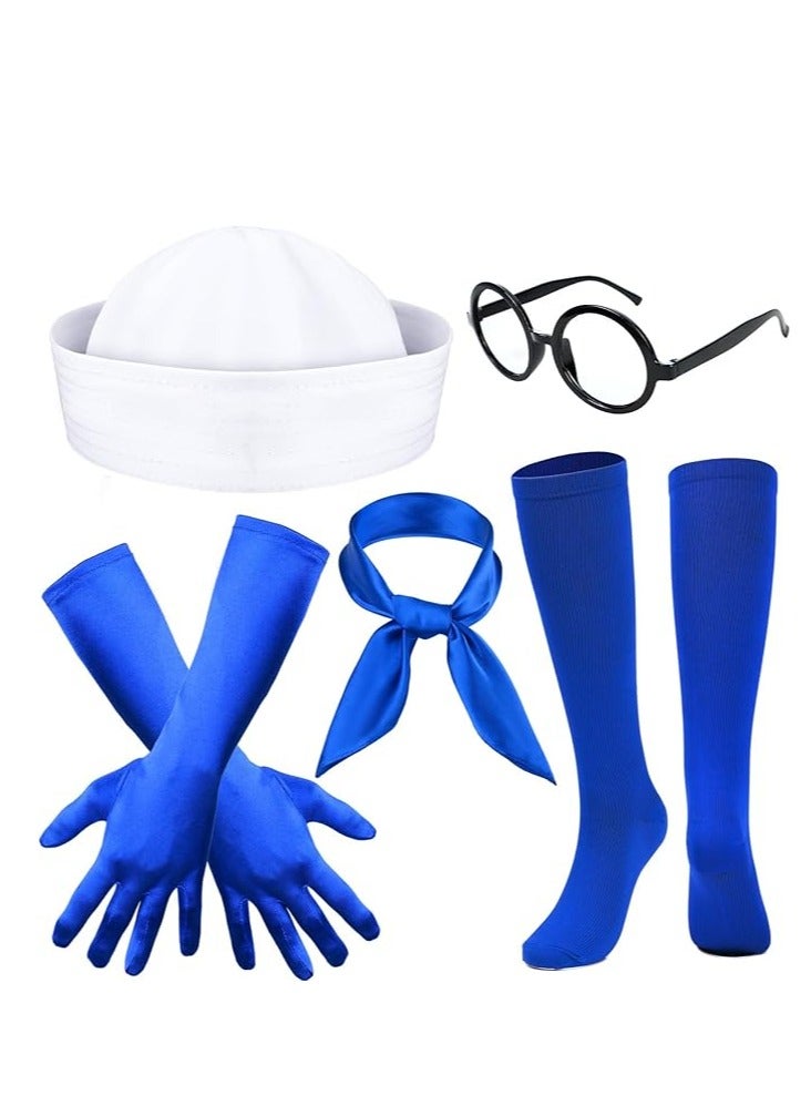 Zikra 5 PCS Sailor Costume Include Hat Scarf Gloves Socks Glasses, Nautical Cap Satin Accessory Dressing up Party for Men Women Cartoon Character Dress - Image 1