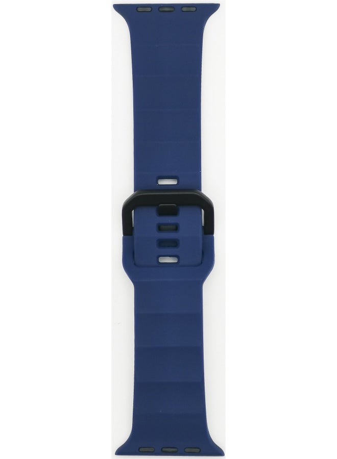 Silicone Sport Watchband Suitable For Apple Watch Ultra Iron Buckle Wave Design Fashionable Strap For Men And Women-Color:Midnight Blue - Image 1