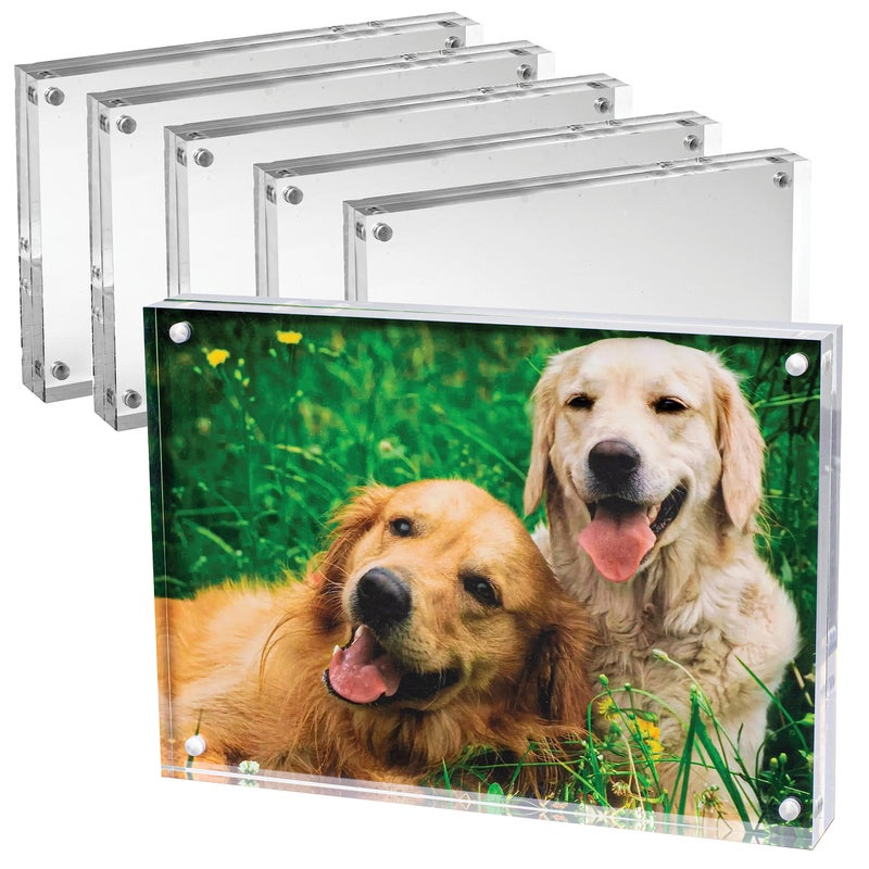 Mammoth 5x7 Picture Frame  Frameless Thick Acrylic Magnetic Picture Frame Design  Lucite Picture Frames 5x7 Holders for Portraits Art Prints and Memorable Events 5 Pack - Image 1