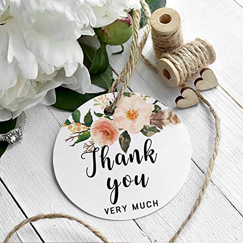 Mr.Mug Thank You for Celebrating with Us Tags, 100Pcs Floral Thank You Tags for Wedding Birthday Baby Shower Party Favors, Paper Gift Tags with 100 Feet Jute String - Image 2