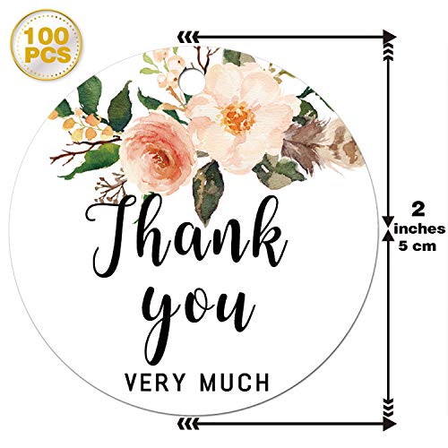 Mr.Mug Thank You for Celebrating with Us Tags, 100Pcs Floral Thank You Tags for Wedding Birthday Baby Shower Party Favors, Paper Gift Tags with 100 Feet Jute String - Image 3