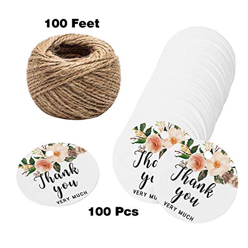 Mr.Mug Thank You for Celebrating with Us Tags, 100Pcs Floral Thank You Tags for Wedding Birthday Baby Shower Party Favors, Paper Gift Tags with 100 Feet Jute String - Image 5