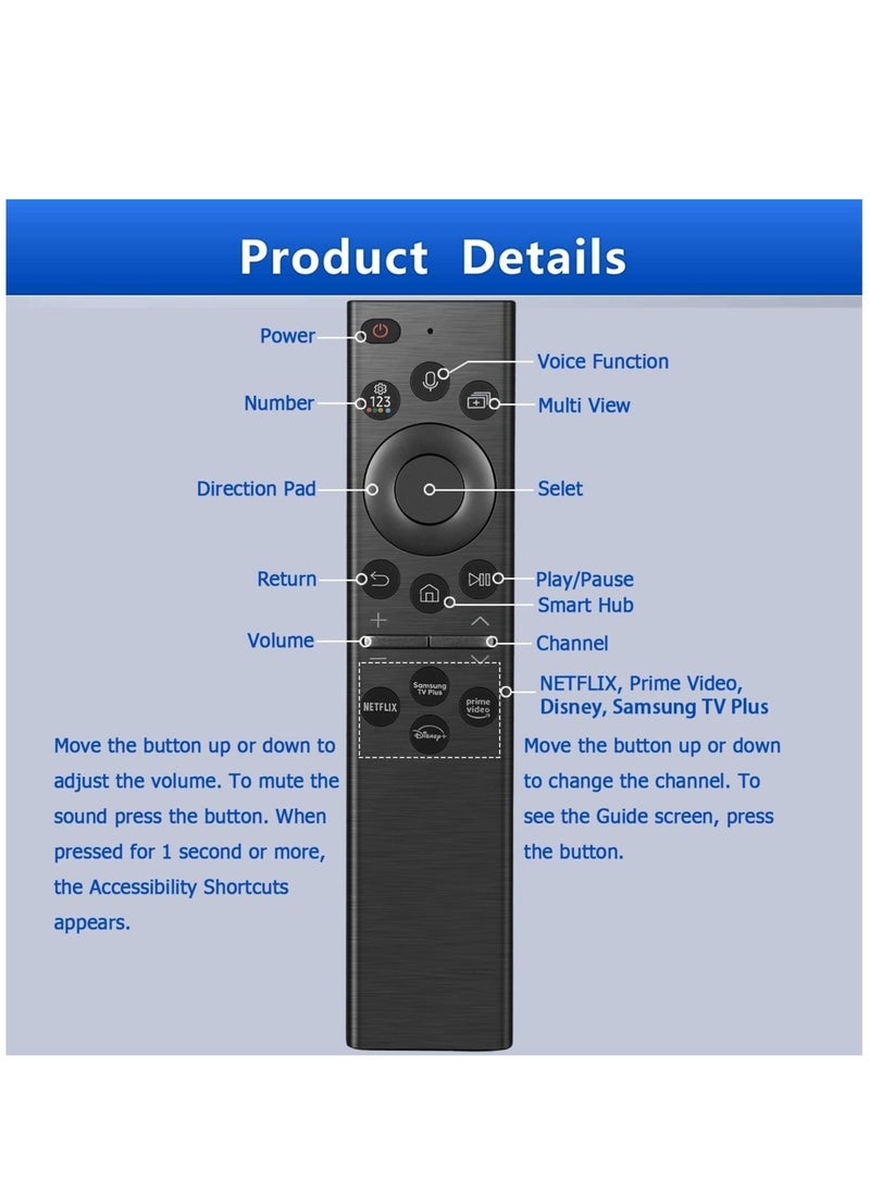 Voice Remote Control Replacement for Samsung Smart TV Remote Controller with Voice Function, Replacement for Samsung Crystal UHD QLED 4K 8K Smart TVs(2020/2021/ 2022)