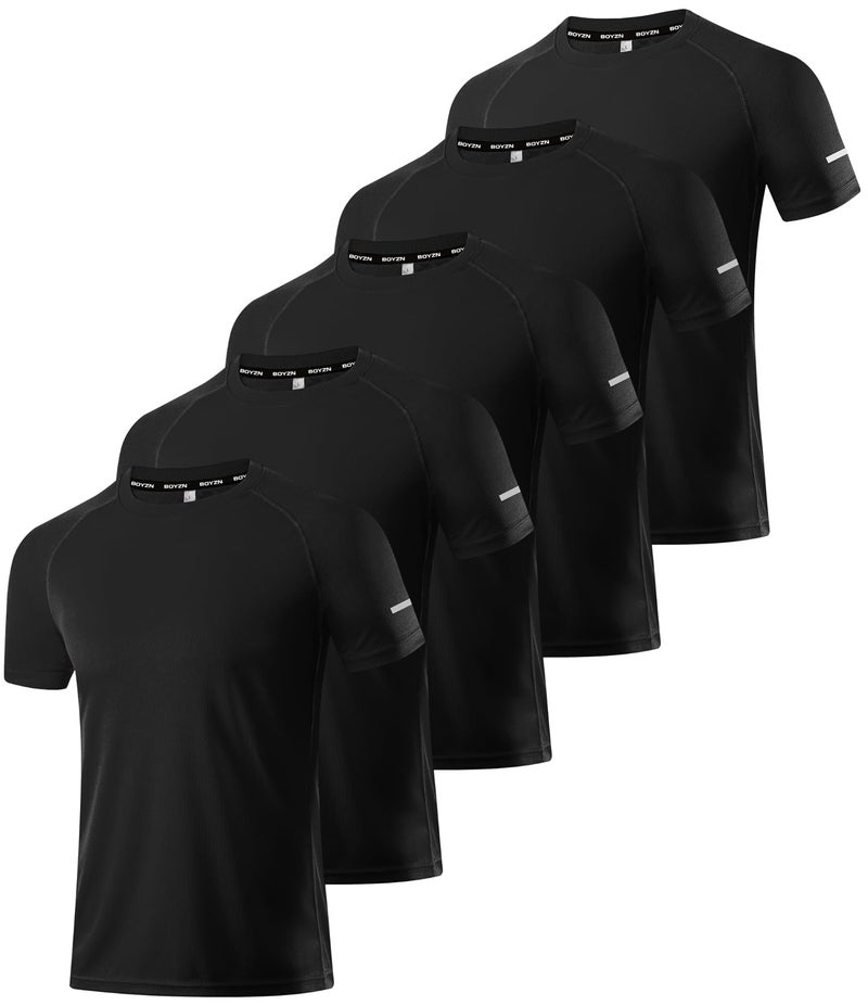 Boyzn 5 Pack Polyester Shirt for Men, Dry Fit Moisture Wicking T-Shirts, Athletic Gym Workout Short Sleeve Shirts Black-5P06-2XL - Image 1